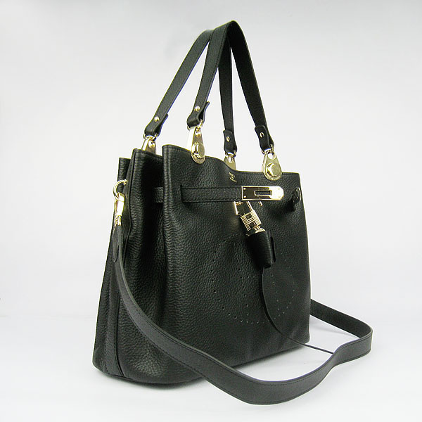 Replica Hermes New Arrival Double-duty leather handbag Black 60668